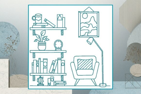 Bookshelf 3 Line Art: A Cozy Embroidery Review